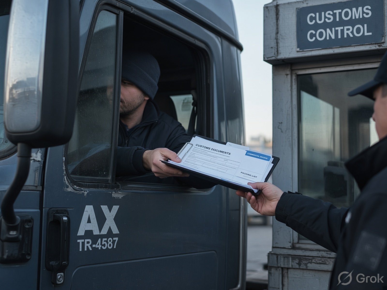 Truck at a Canada–United States border crossing