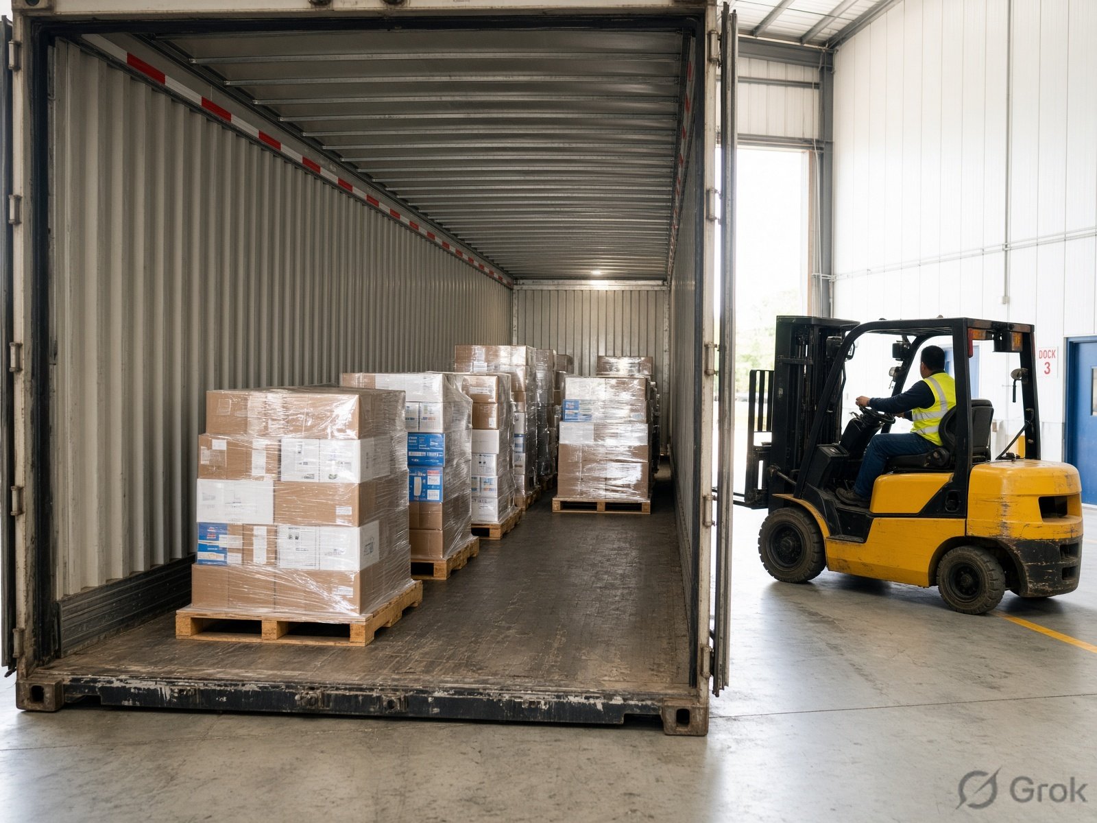 Palletized general freight loaded into a dry van trailer