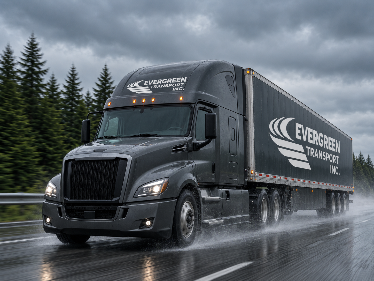 Evergreen Transport truck on the highway